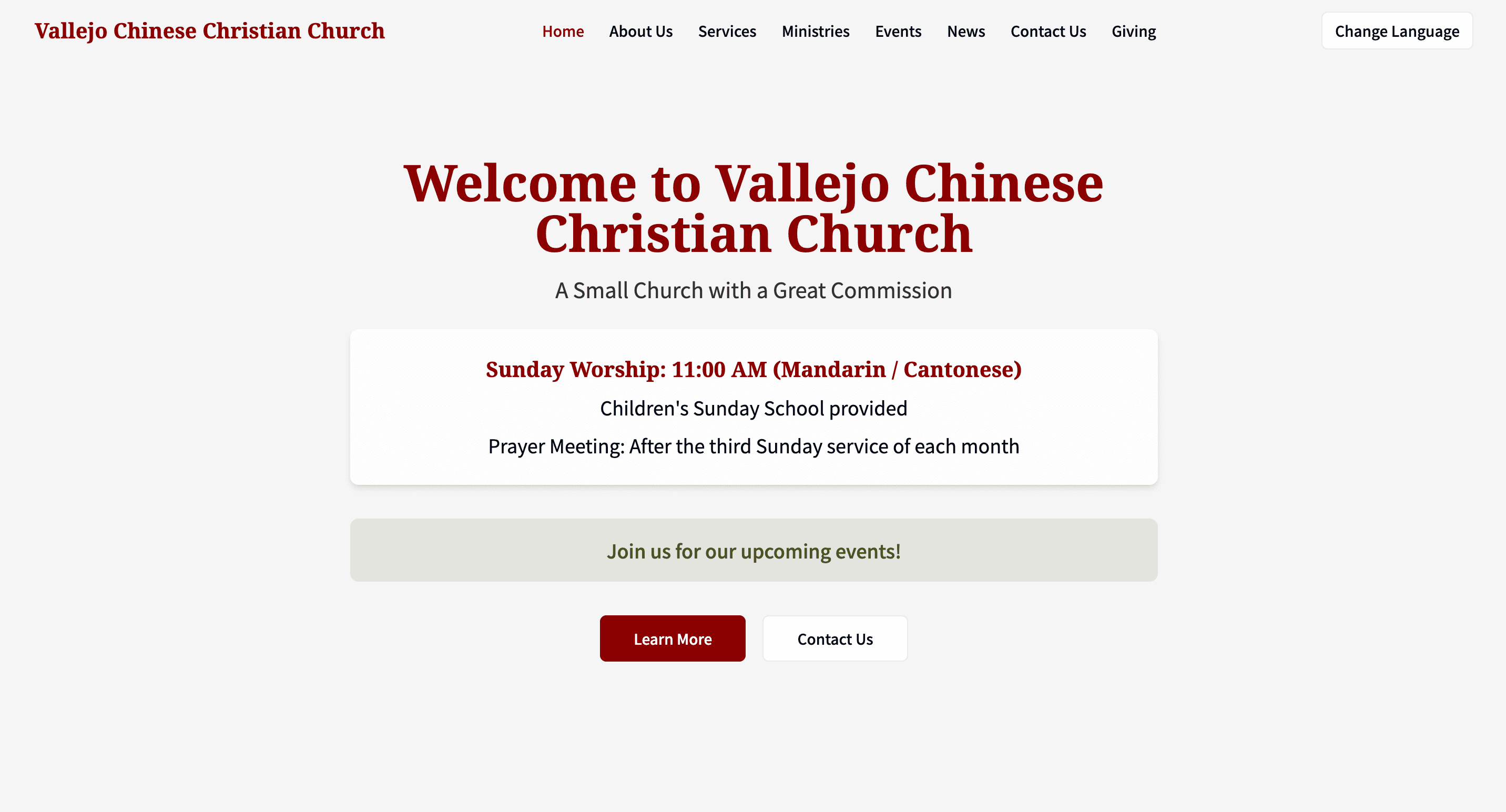 Vallejo Chinese Christian Church interface